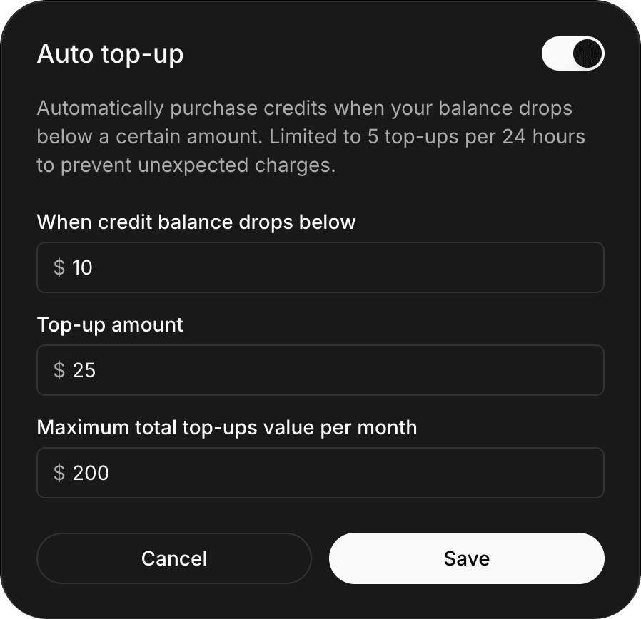 Auto top-ups
