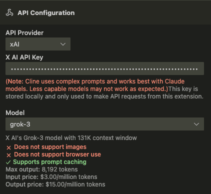 Select model for Cline