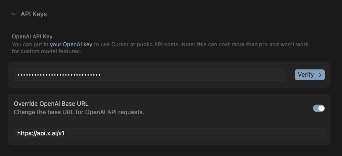 Cursor API Key Override