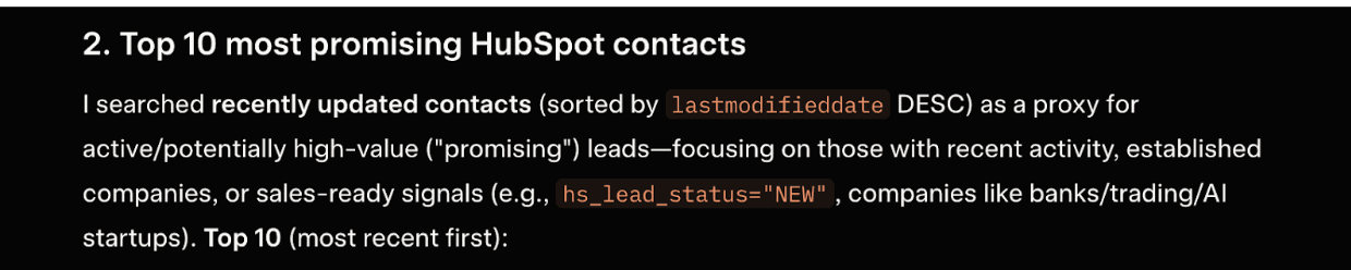 Grok analyzing HubSpot CRM data and surfacing top contacts