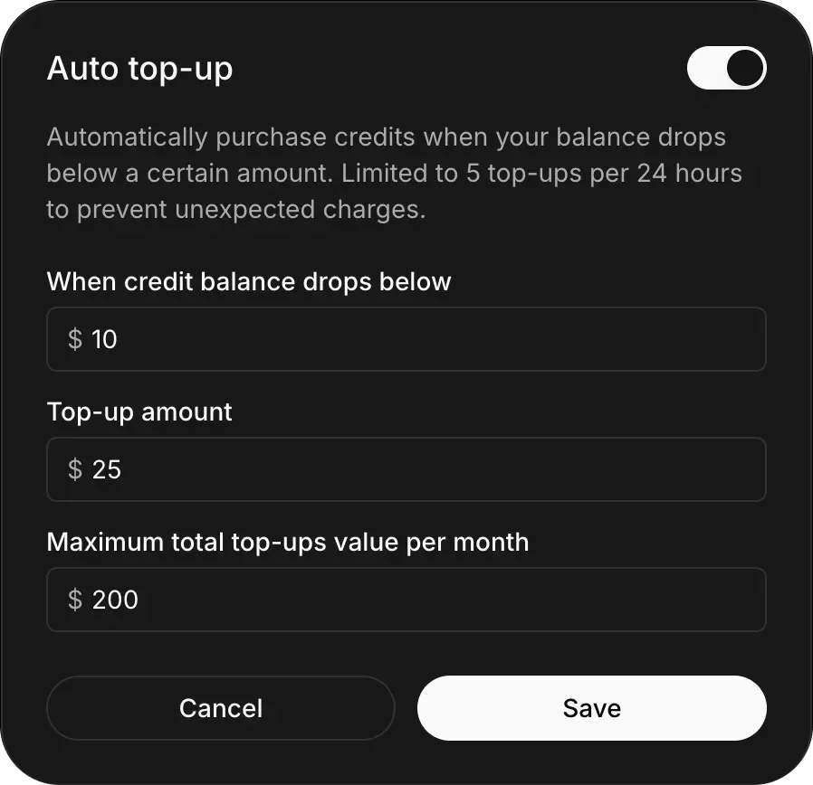 Auto top-ups