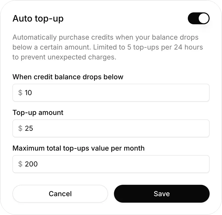 Auto top-ups