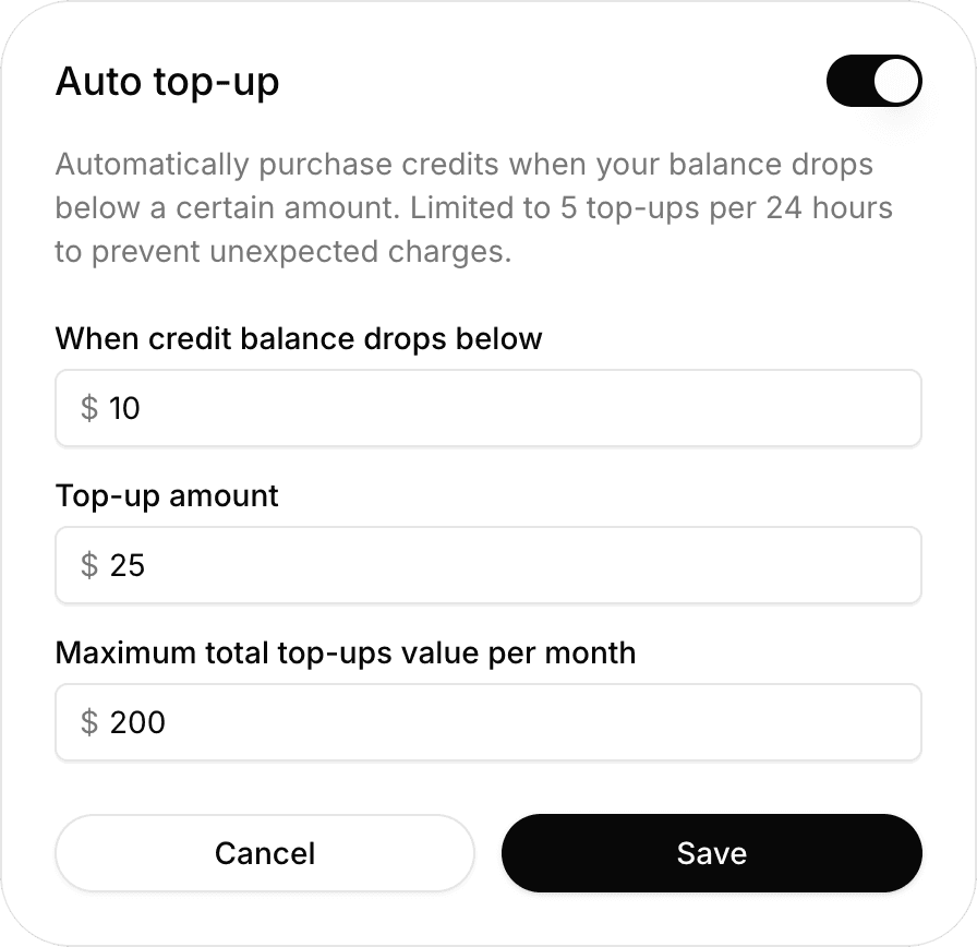 Auto top-ups