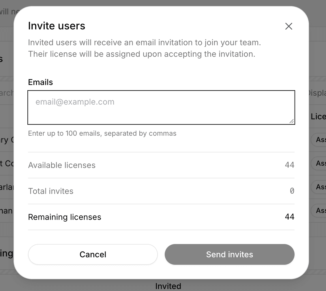 Inviting users and viewing the invited users list