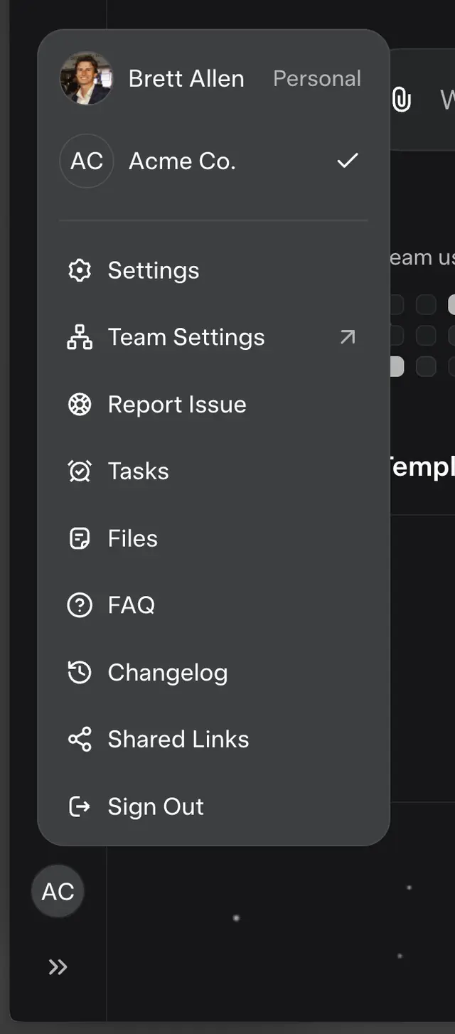 Workspace selector in the Grok interface