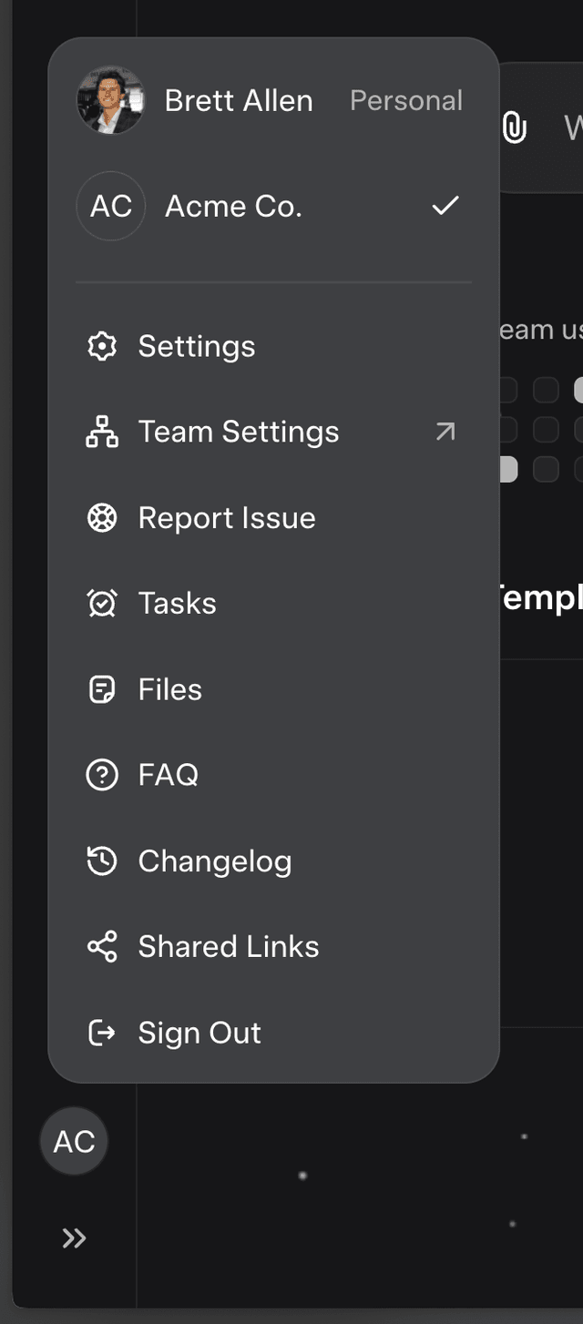Workspace selector in the Grok interface