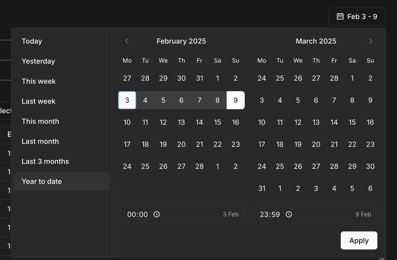 Audit log calendar filter