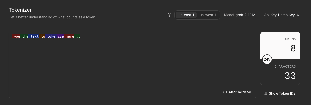 Tokenizer in xAI Console