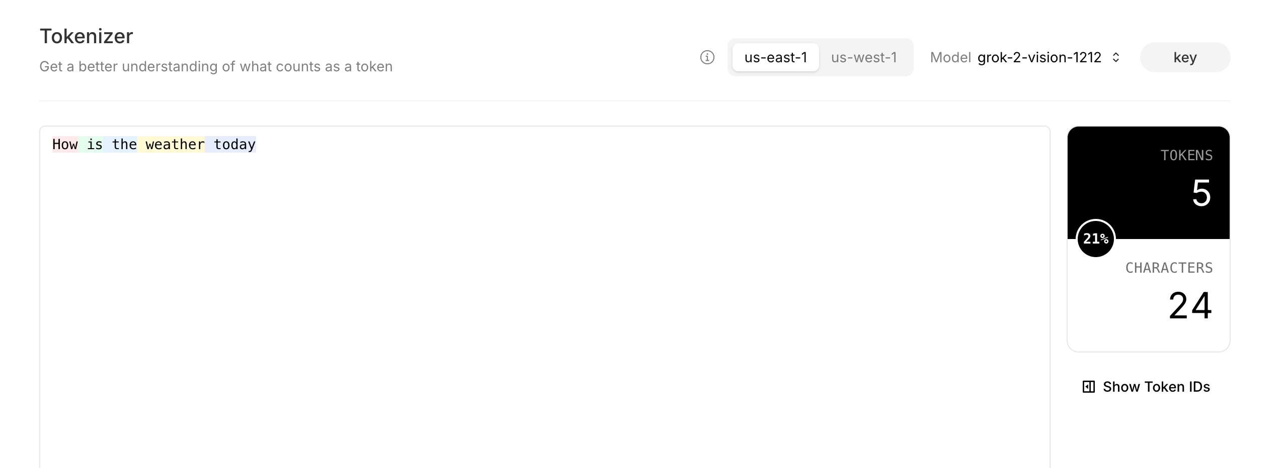 'How is the weather today?' in Tokenizer on xAI Console